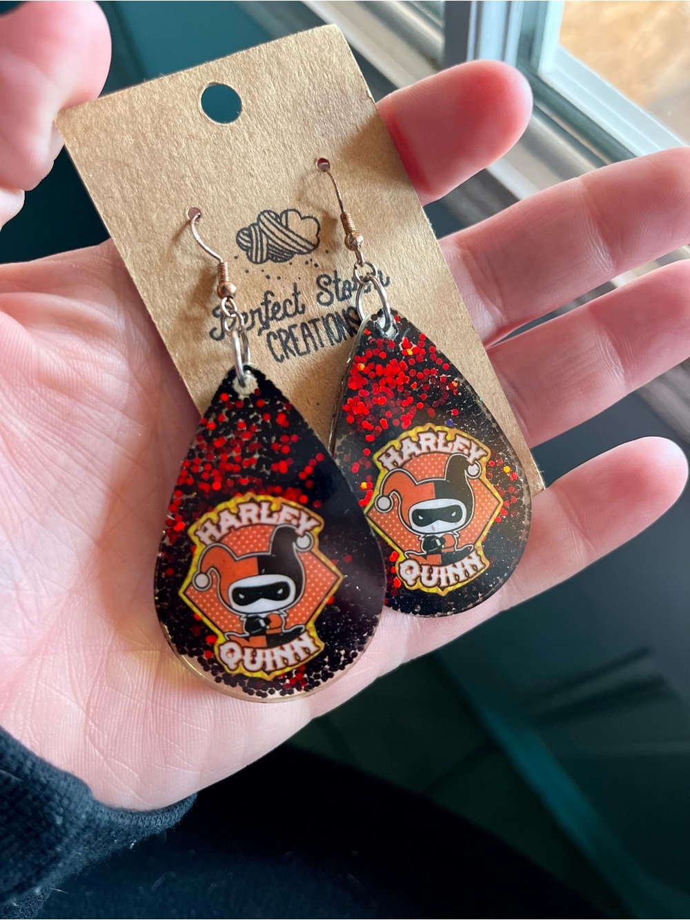 Handmade Harley Quinn Inspired Resin Earrings